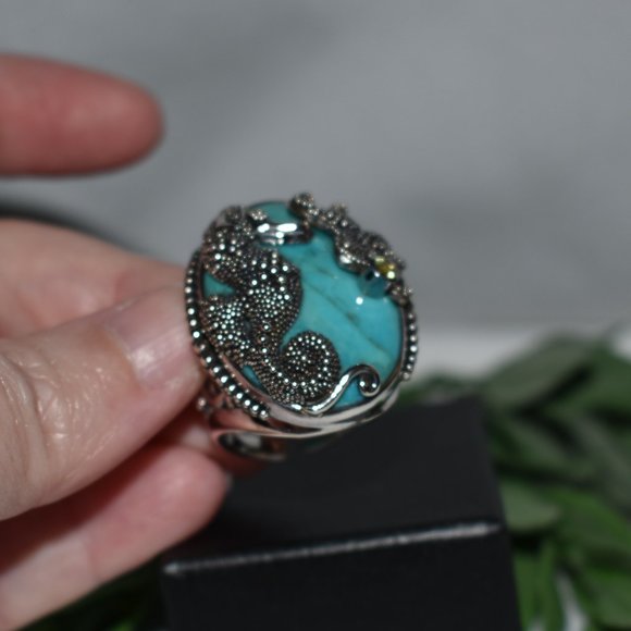 Sajen Silver Turquoise Seahorse Ring, Size 10 - Picture 8 of 8